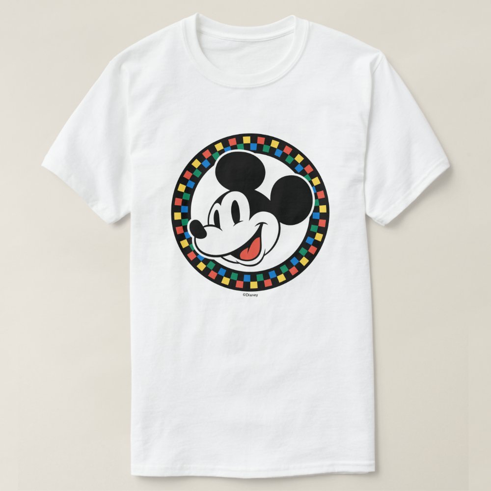 Disover Classic Retro Mickey Mouse Colorful Checkered T-Shirt