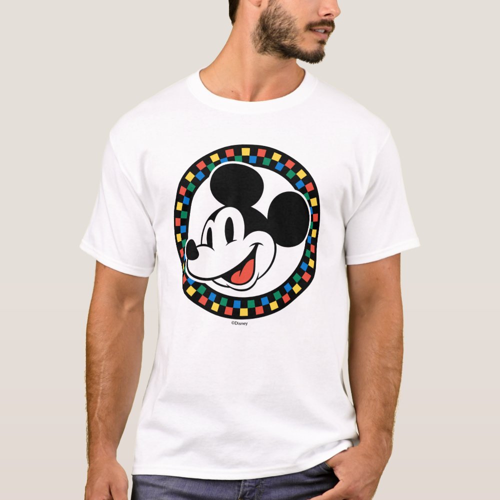 Discover Classic Retro Mickey Mouse Colorful Checkered T-Shirt