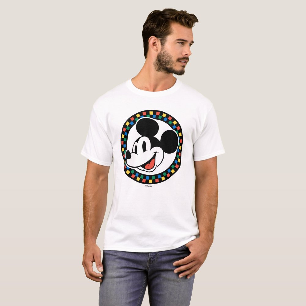 Disover Classic Retro Mickey Mouse Colorful Checkered T-Shirt