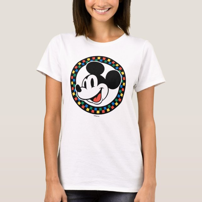 Classic Retro Mickey Mouse Colorful Checkered T-Shirt (Front)