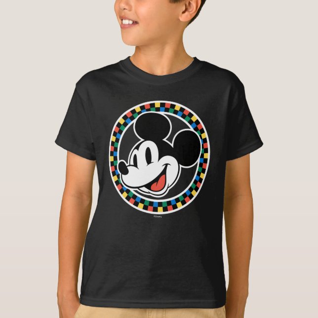 Classic Retro Mickey Mouse Colorful Checkered T-Shirt (Front)