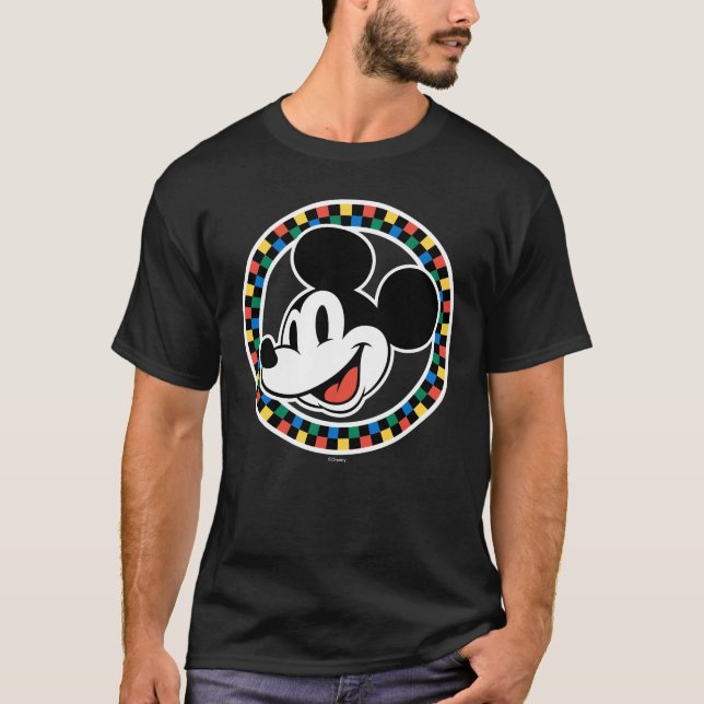 Classic Retro Mickey Mouse Colorful Checkered T-Shirt (Front)