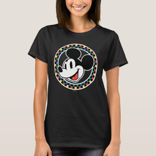 Classic Retro Mickey Mouse Colorful Checkered T_Shirt
