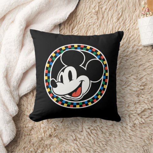 Classic Retro Mickey Mouse Colorful Checkered Throw Pillow