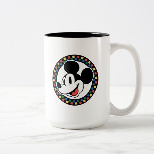 Classic Retro Mickey Mouse Colorful Checkered Two_Tone Coffee Mug