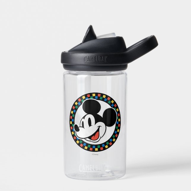 Classic Retro Mickey Mouse Colorful Checkered Water Bottle (Left)