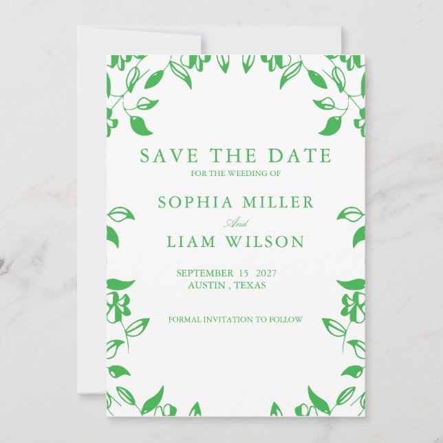 Classic Retro Minimalist Green WEEDING Invite  (Front)