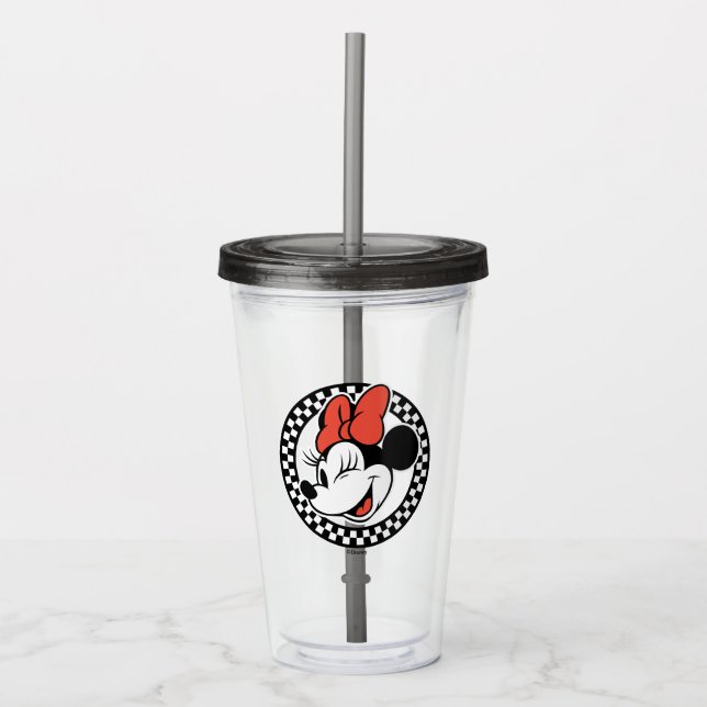 Classic Retro Minnie Mouse Checkered Acrylic Tumbler (Front)