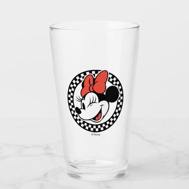 Classic Retro Minnie Mouse Checkered Glass (Front)