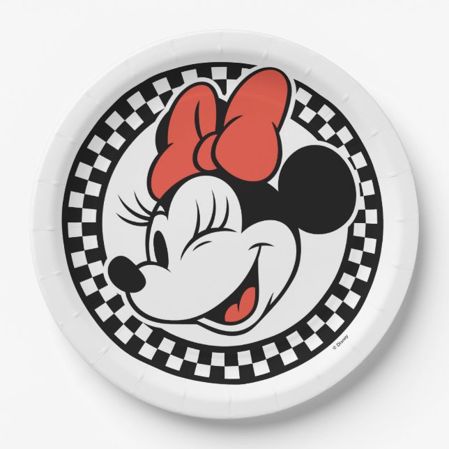 Classic Retro Minnie Mouse Checkered Paper Plates (Front)