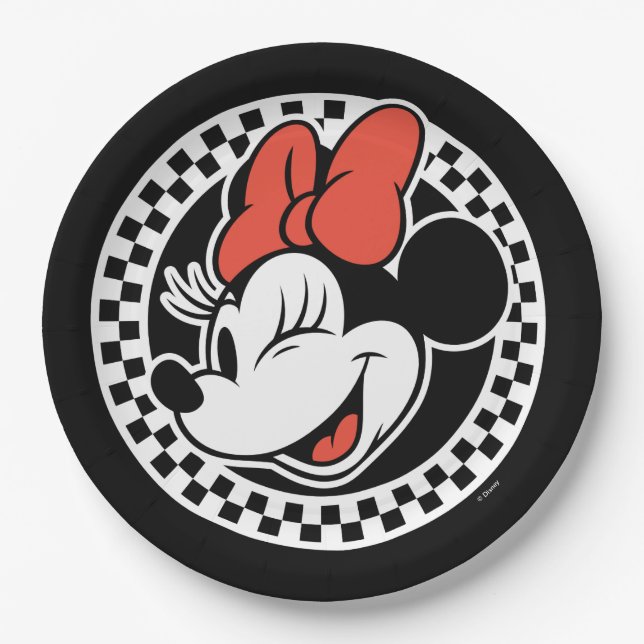 Classic Retro Minnie Mouse Checkered Paper Plates (Front)