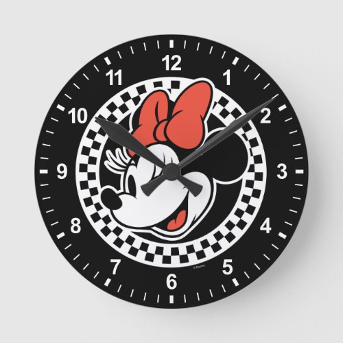 Classic Retro Minnie Mouse Checkered Round Clock