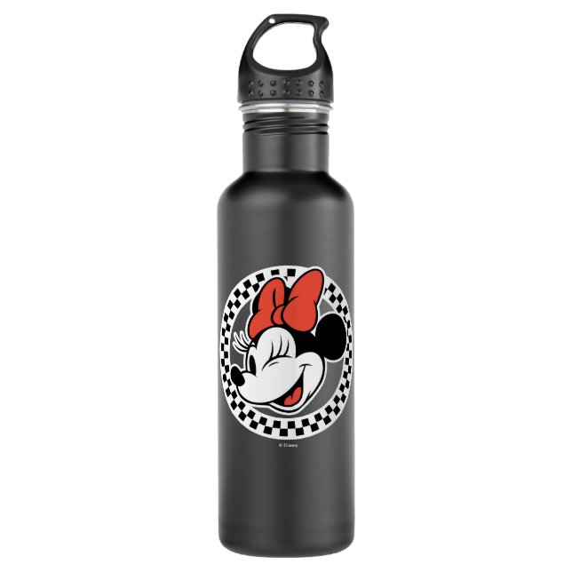 Classic Retro Minnie Mouse Checkered Stainless Steel Water Bottle (Front)