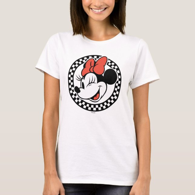 Classic Retro Minnie Mouse Checkered T-Shirt (Front)