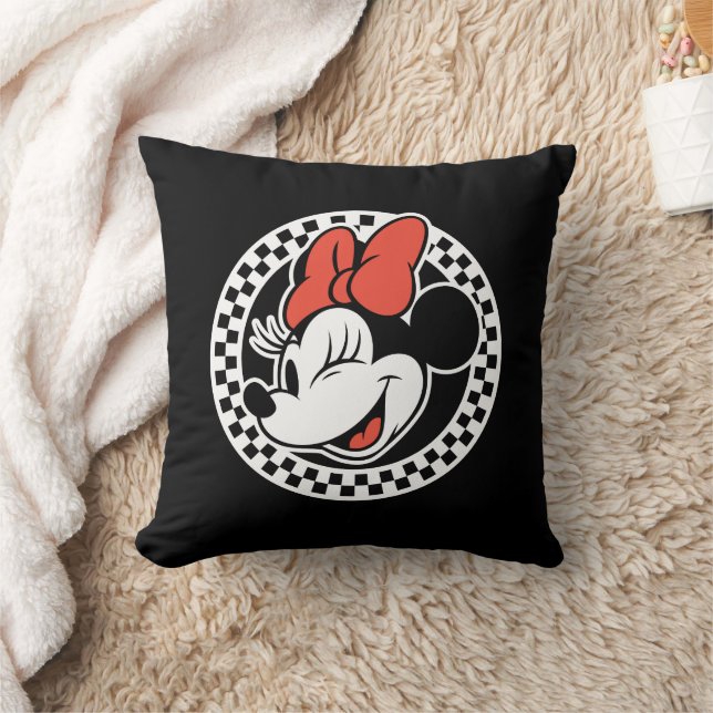 Classic Retro Minnie Mouse Checkered Throw Pillow (Blanket)