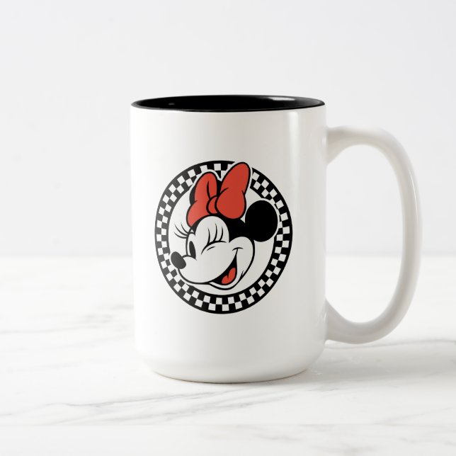 Classic Retro Minnie Mouse Checkered Two-Tone Coffee Mug (Right)