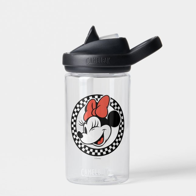 Classic Retro Minnie Mouse Checkered Water Bottle (Left)