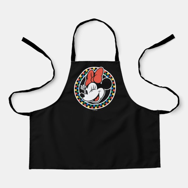 Classic Retro Minnie Mouse Colored Checkered Apron (Front)