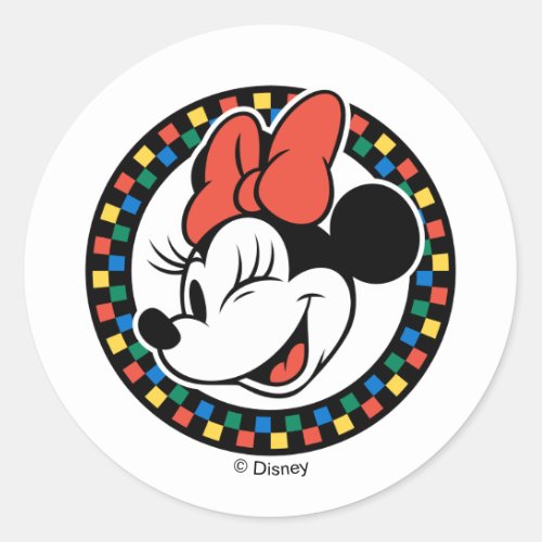 Classic Retro Minnie Mouse Colored Checkered Classic Round Sticker