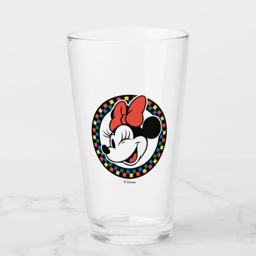 Classic Retro Minnie Mouse Colored Checkered Glass
