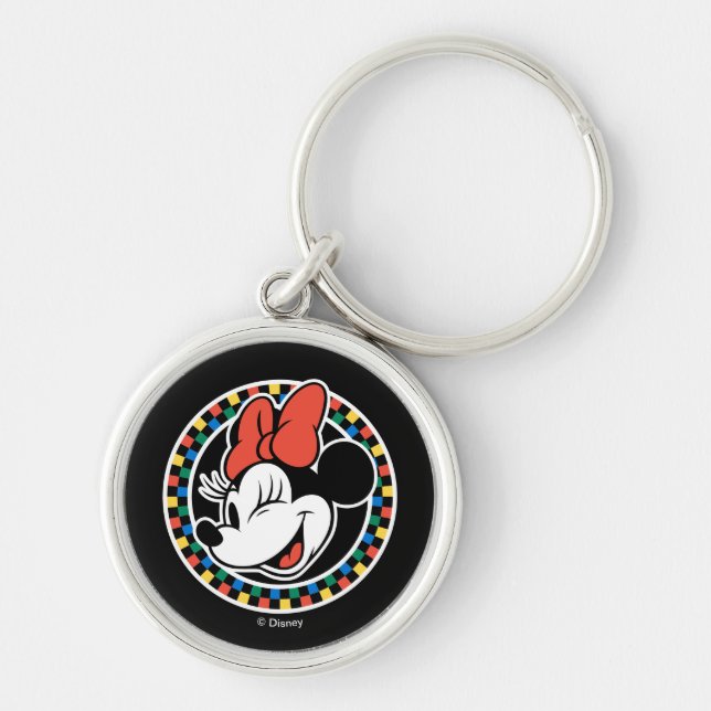 Classic Retro Minnie Mouse Colored Checkered Keychain (Front)