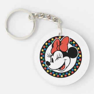 Classic Retro Minnie Mouse Colored Checkered Keychain
