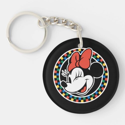 Classic Retro Minnie Mouse Colored Checkered Keychain