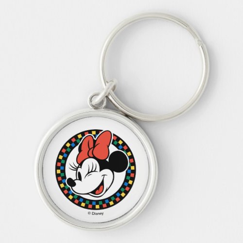 Classic Retro Minnie Mouse Colored Checkered Keychain