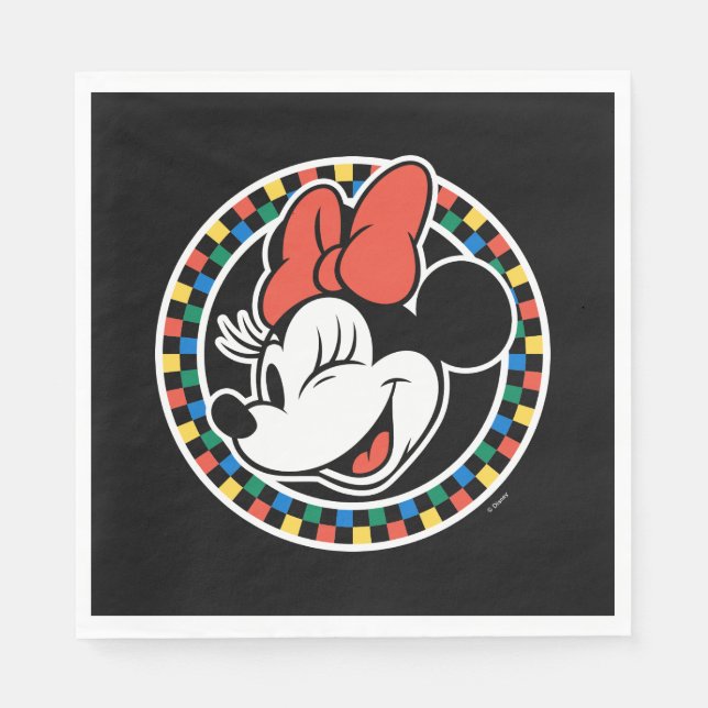Classic Retro Minnie Mouse Colored Checkered Napkins (Front)