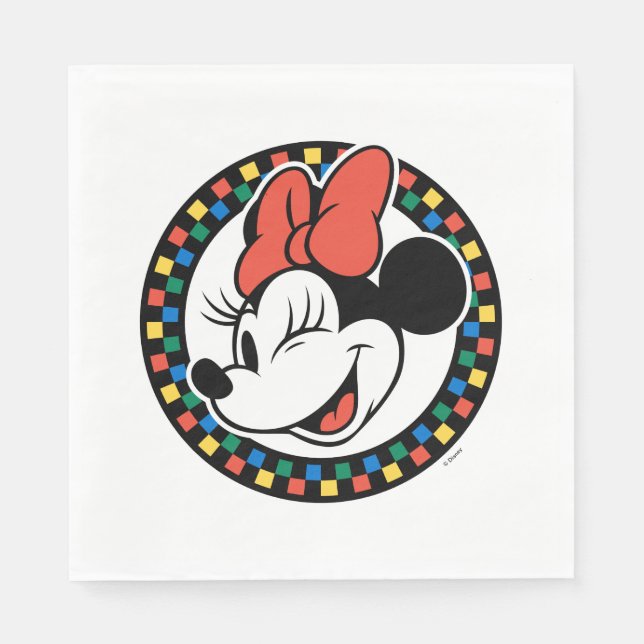 Classic Retro Minnie Mouse Colored Checkered Napkins (Front)