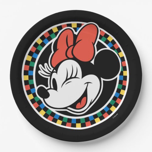 Classic Retro Minnie Mouse Colored Checkered Paper Plates