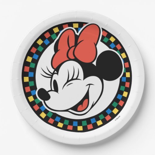 Classic Retro Minnie Mouse Colored Checkered Paper Plates