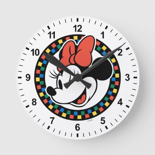 Classic Retro Minnie Mouse Colored Checkered Round Clock