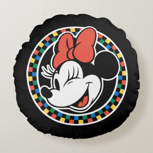 Classic Retro Minnie Mouse Colored Checkered Round Pillow