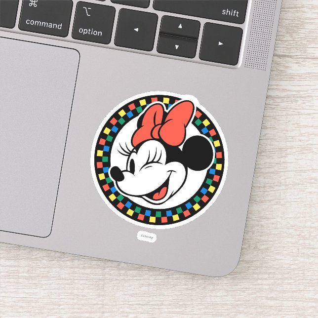 Classic Retro Minnie Mouse Colored Checkered Sticker (Detail)