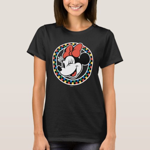 Classic Retro Minnie Mouse Colored Checkered T_Shirt