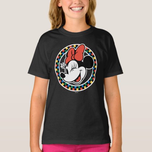 Classic Retro Minnie Mouse Colored Checkered T_Shirt