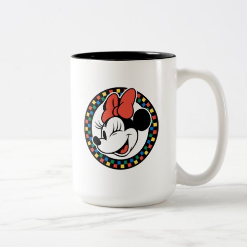 Classic Retro Minnie Mouse Colored Checkered Two_Tone Coffee Mug