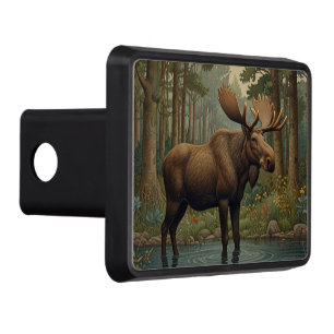 Classic retro moose boho woodland forest greenery hitch cover