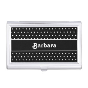 Classic Retro Name Polka Dot Black and White Business Card Case