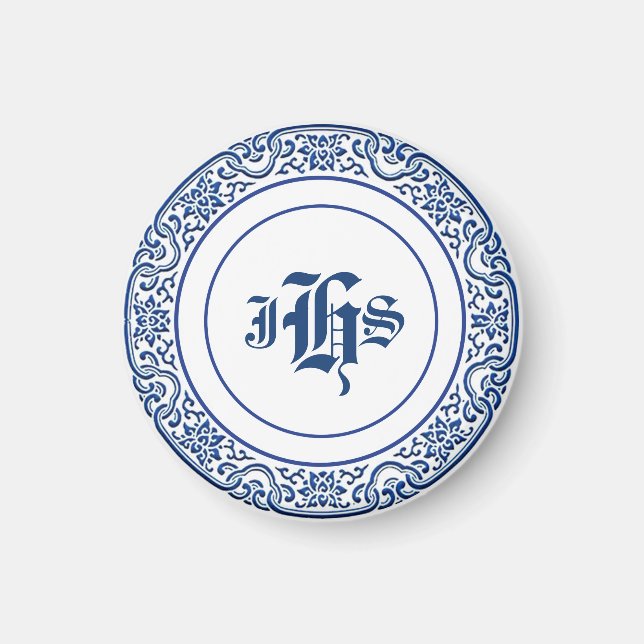 Classic Retro Personalized Monogram Blue Pattern Magnet (Front)