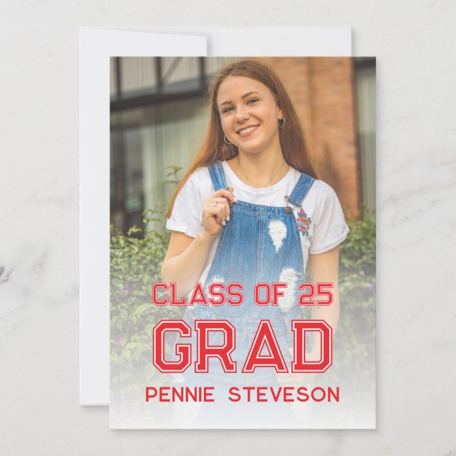 Classic Retro Photo Red Casual Graduation Party Invitation (Front)