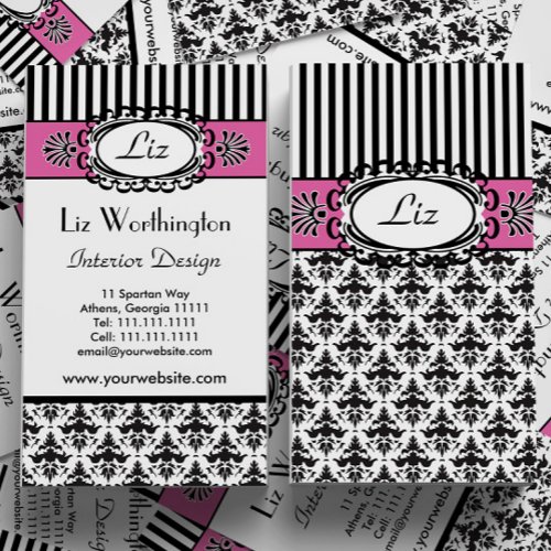 Classic Retro Pink and Black Paris Chic Business Card Template