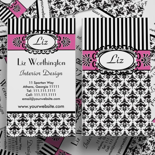 Customizable Classic Retro Pink and Black Paris Chic Business Card Template