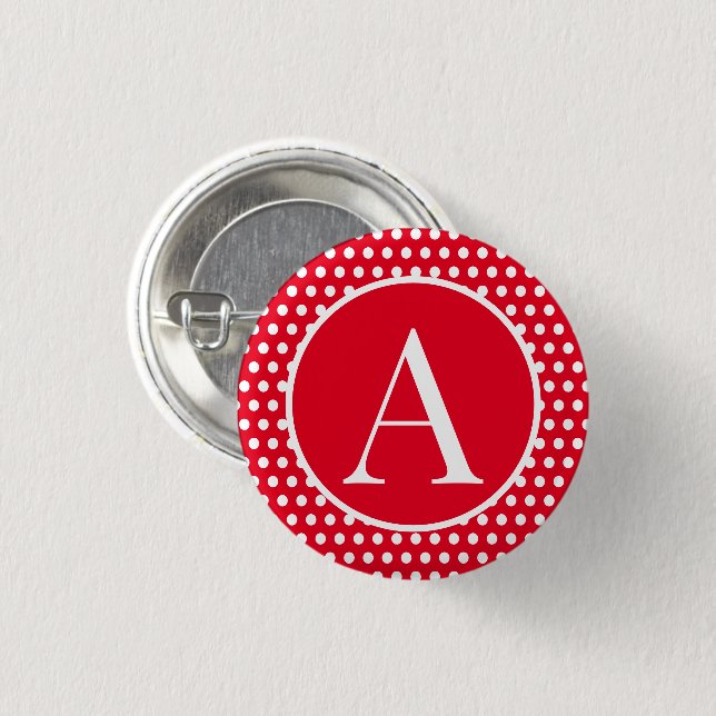 Classic Retro Polka Dots Red Custom initial letter Button (Front & Back)