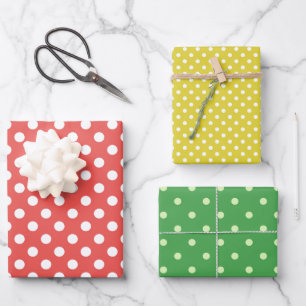 Classic Retro Polka Dots Red Green Yellow Theme Wrapping Paper Sheets