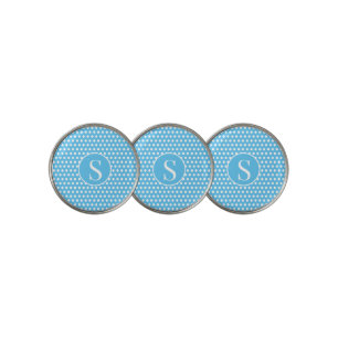 Classic Retro Polka Dots Sky Blue Initial Letter Golf Ball Marker