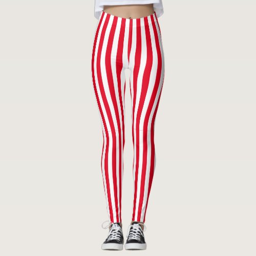 Classic Retro Red and White Vertical Stripes Leggings