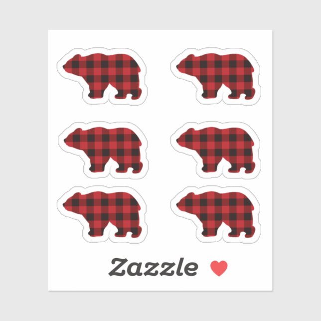 Classic retro red black plaid Bear Sticker (Sheet)