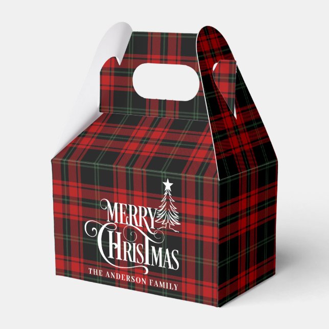 Classic Retro Red & Green Buffalo Plaid Christmas Favor Boxes (Back Side)